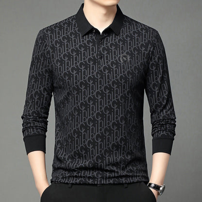 Men's Letter Print Lapel Long Sleeve Shirt（60% OFF）